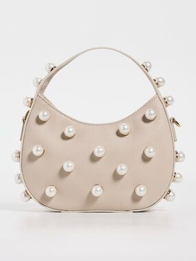 BTB Los Angeles Cora Mini Bag in Bone Leather with Imitation Pearls. Brand new!